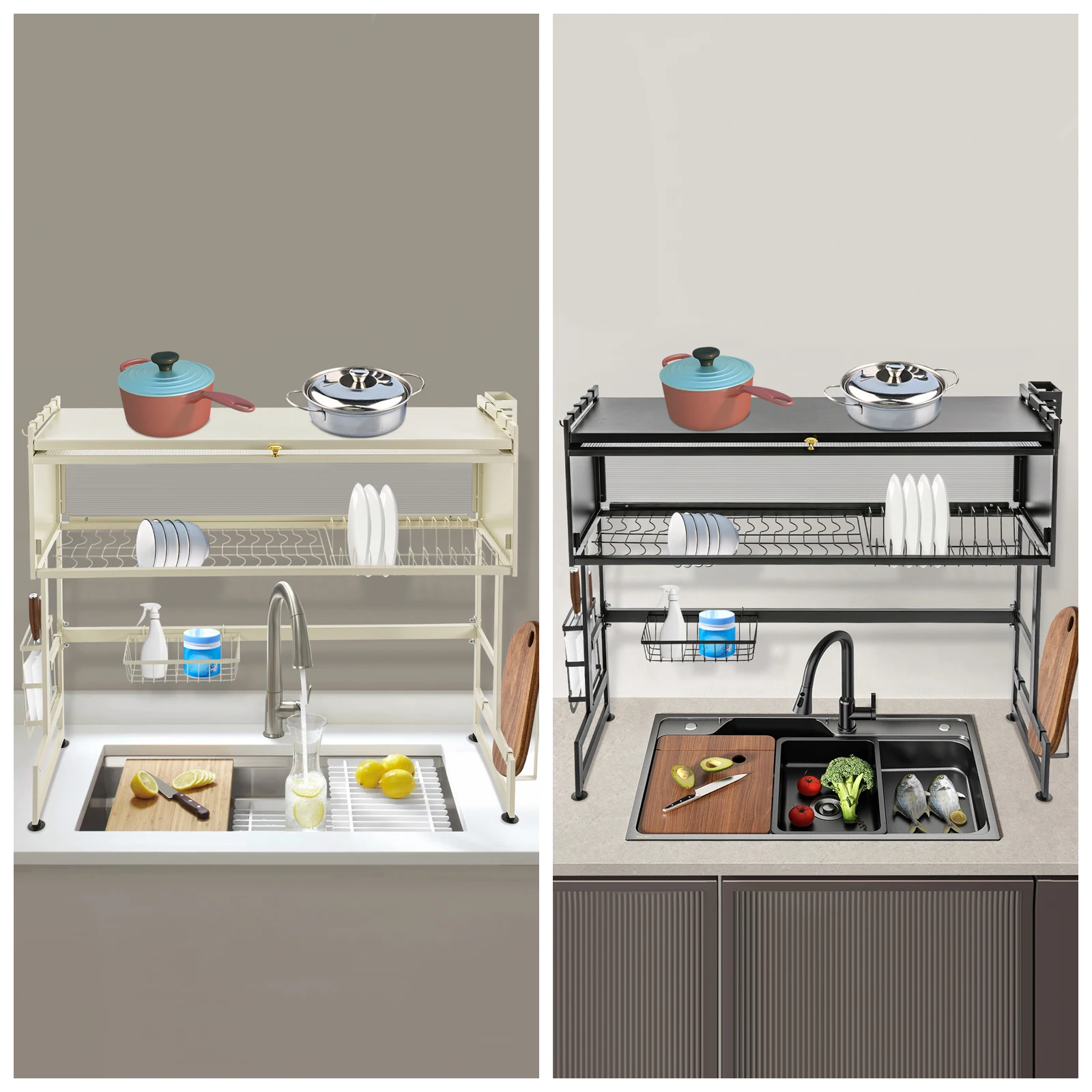 

Аксессуары для кухонь — сушилка для посуды 95 см с дверцами шкафа, белая и черная полка для раковины для эффективного хранения на кухне