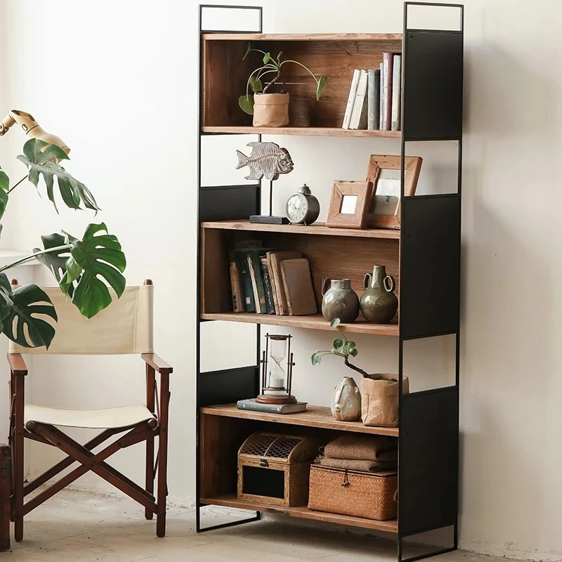 Nordic Antique Style Wrought Iron Bookcase Floor Industrial Style Display Stand