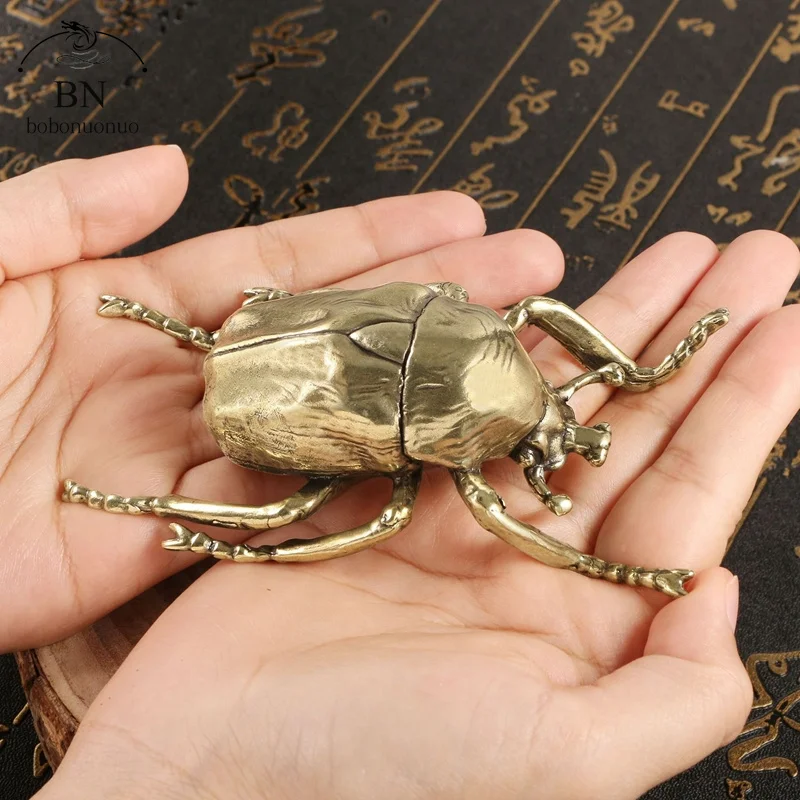 Antique Bronze Beetles Big Figurine  Desk Decorations Vintage Copper Insect Tea Pets Ornaments Home Decor Accessories