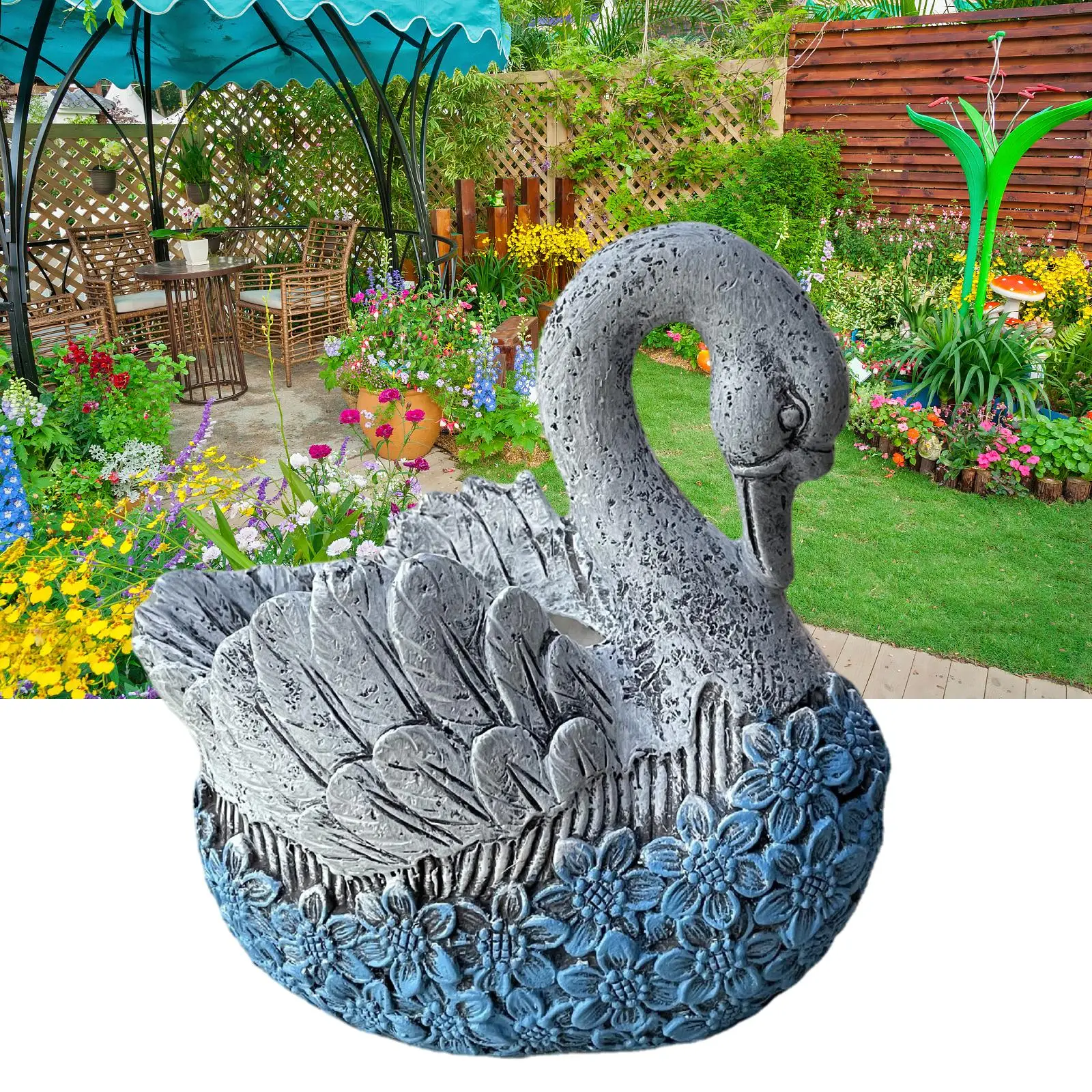 Swan Flowerpot Large Resin Outdoor Potted Plant Container Elegant Planter for Garden Patio Yard Veranda Decoration