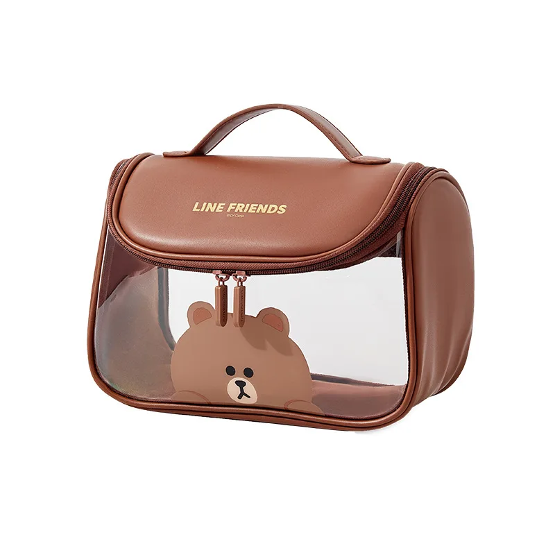 Line Friends Cartoon Brown borsa cosmetica impermeabile trasparente di grande capacità Kawaii borsa da viaggio portatile per articoli da toeletta