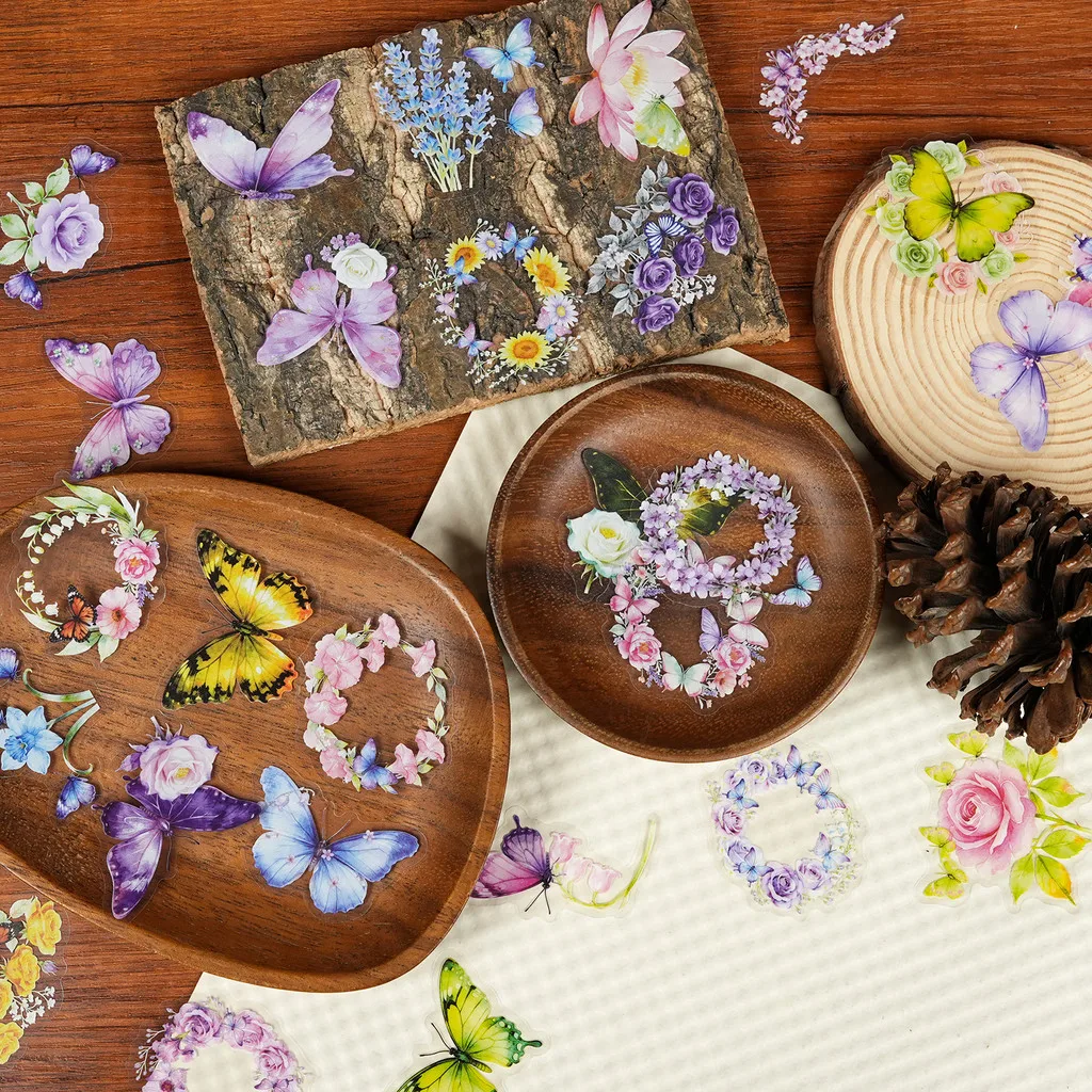 Clear PET Butterfly Flower Sticker Pack 56 Sheets, Delicate Dreamy Botanical Decorative Stickers for Craft Papery Pop Store