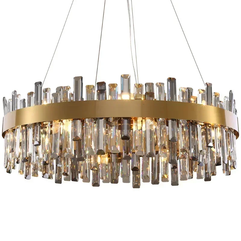 Modern Smoke Grey Crystal Chandelier, Lâmpada suspensa LED, Iluminação para mesa de jantar, Sala de estar, Quarto, Decoração de casa