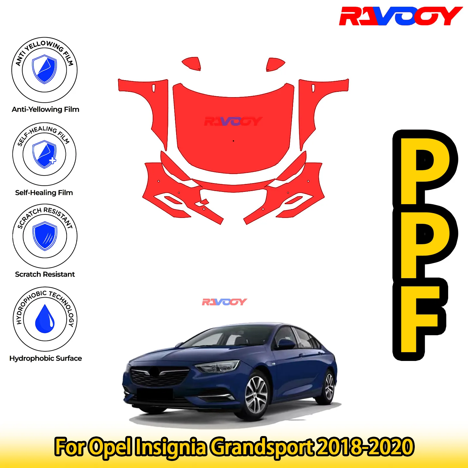 

Для Opel Insignia Grandsport 2018-2020 глянцевая матовая черная предварительно вырезанная передняя защитная пленка PPF Kit