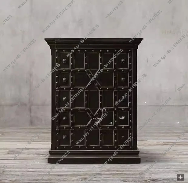 American rural solid wood chest of drawers French high-end neoclassical rivet decorative locker living room side cabinet
