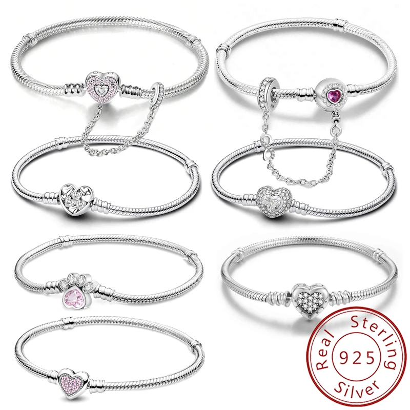 925 Sterling Silber Personalisiertes Einfaches Krallen-Liebesherz Armband DIY Perlenherstellung Passend für Original-Armbänder Feiner Schmuck Geschenk