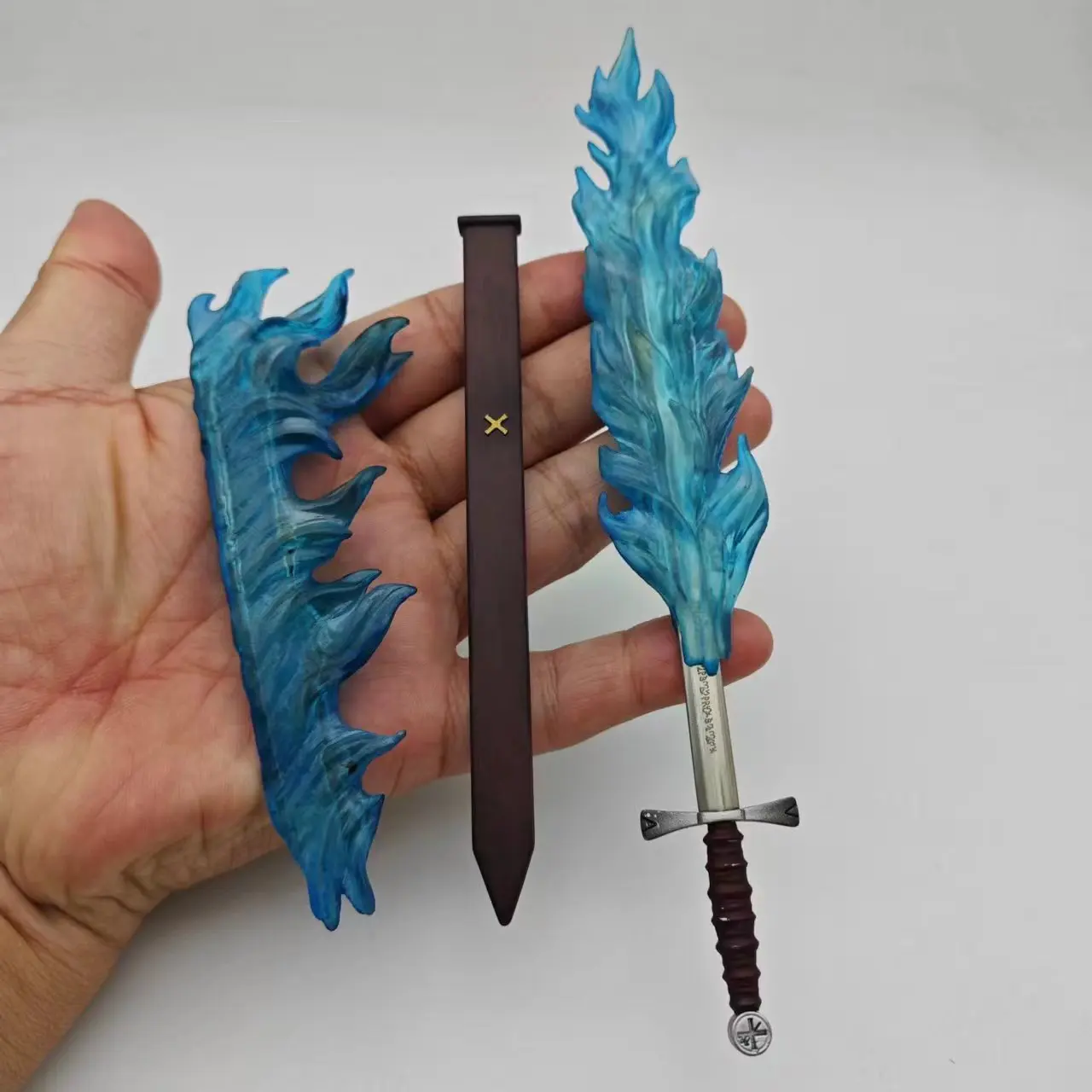 1/6 Scale Two Blue Fire Flame Molds Alloy Sword Model Set for 12in Action Figure Doll Scene Accessory DIY Collection Display