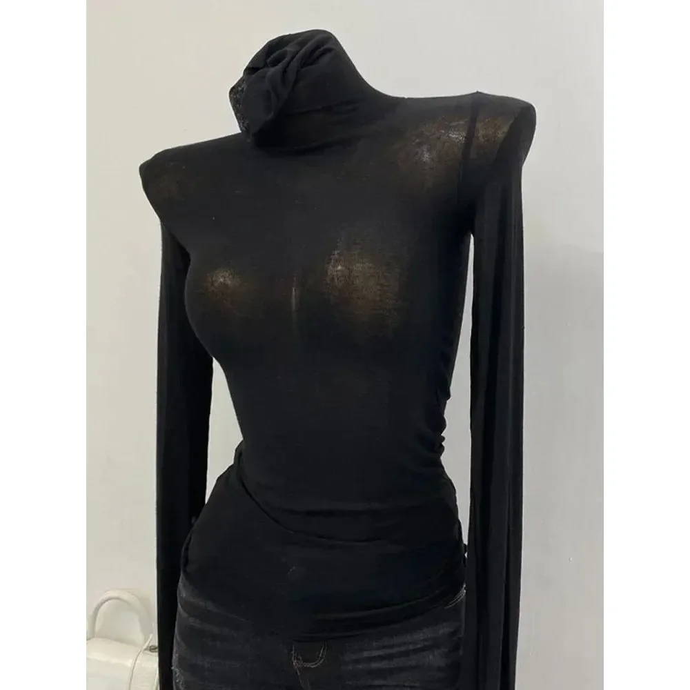 Alta quali fino ajuste turtlene feminino algodão elástico camiseta design simples confortável tecido macio primavera faion senhoras topo