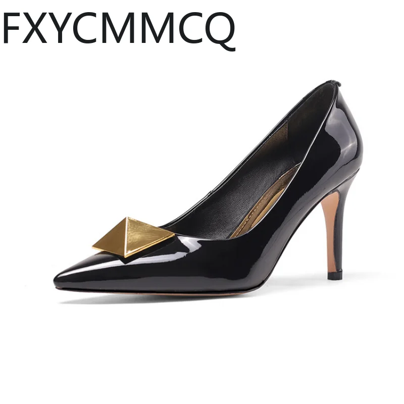 FXYCMMCQ Spring and Autumn Fashion Stiletto Leather Shallow Mouth Women\'s Single Shoes Size 32-46 23-9