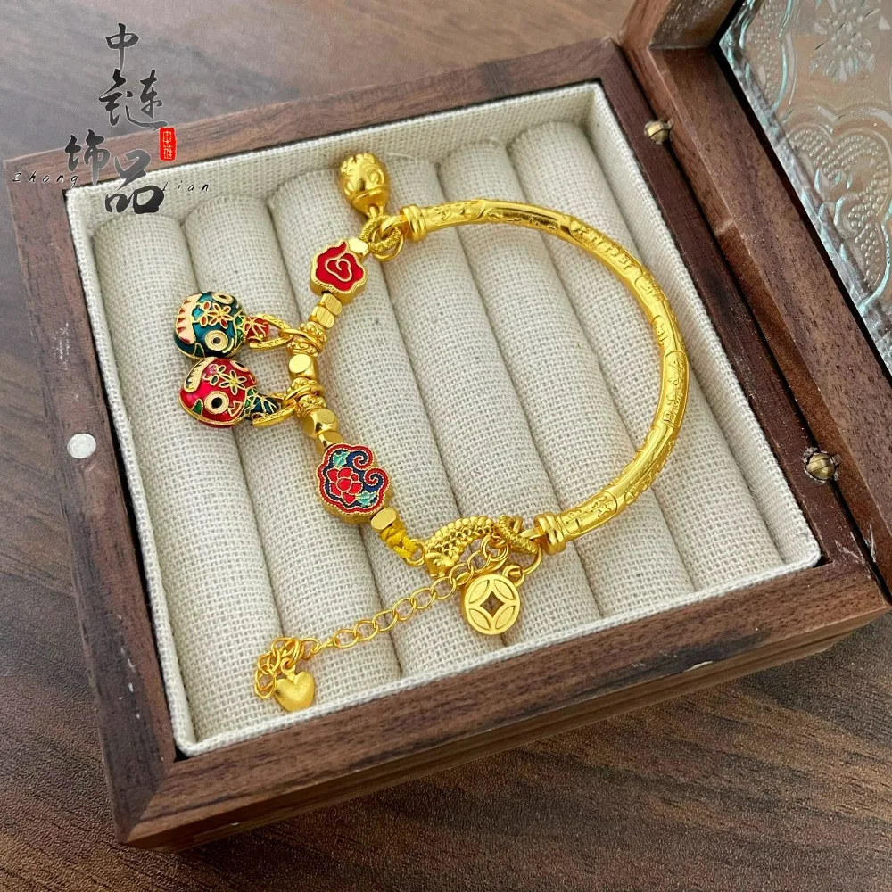 Swallowing gold beast family of three bracelet Xiangyun lotus 9999gold