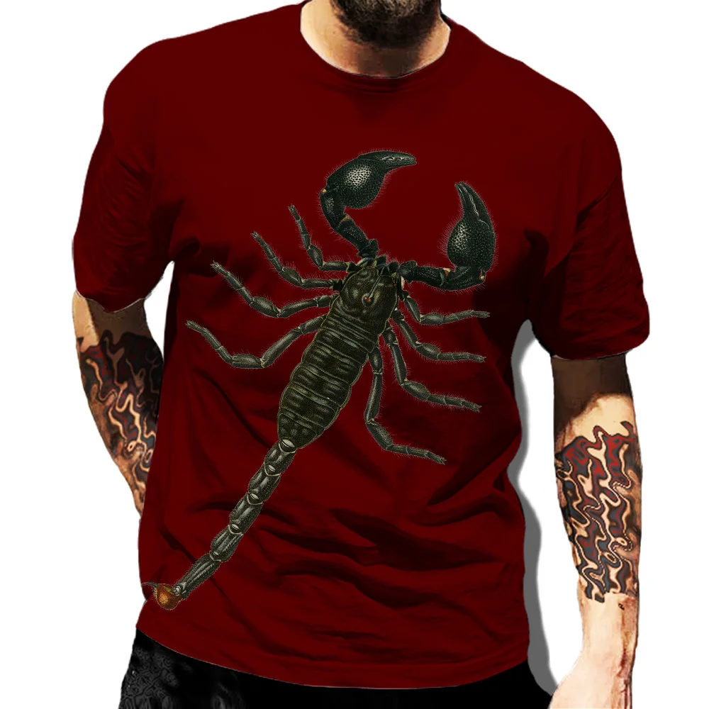 Camiseta con patrón de escorpión para hombre, camisetas con estampado 3D de veneno de verano, camisetas Vintage con personalidad de Hip Hop, camisetas novedosas con animales