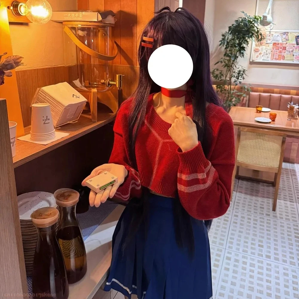 Game MiSide Mita Cosplay Costume Women Red Sweater Blue Skirt Set Uniform Halloween Carnival Clothes