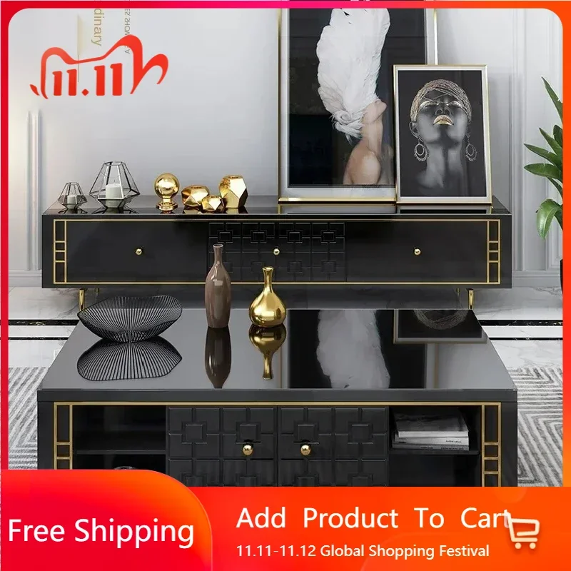 

Console Simple Black Gold TV Cabinet Luxury Combination High End Design Tv Table Single Entertainment Muebles Hotel Furniture