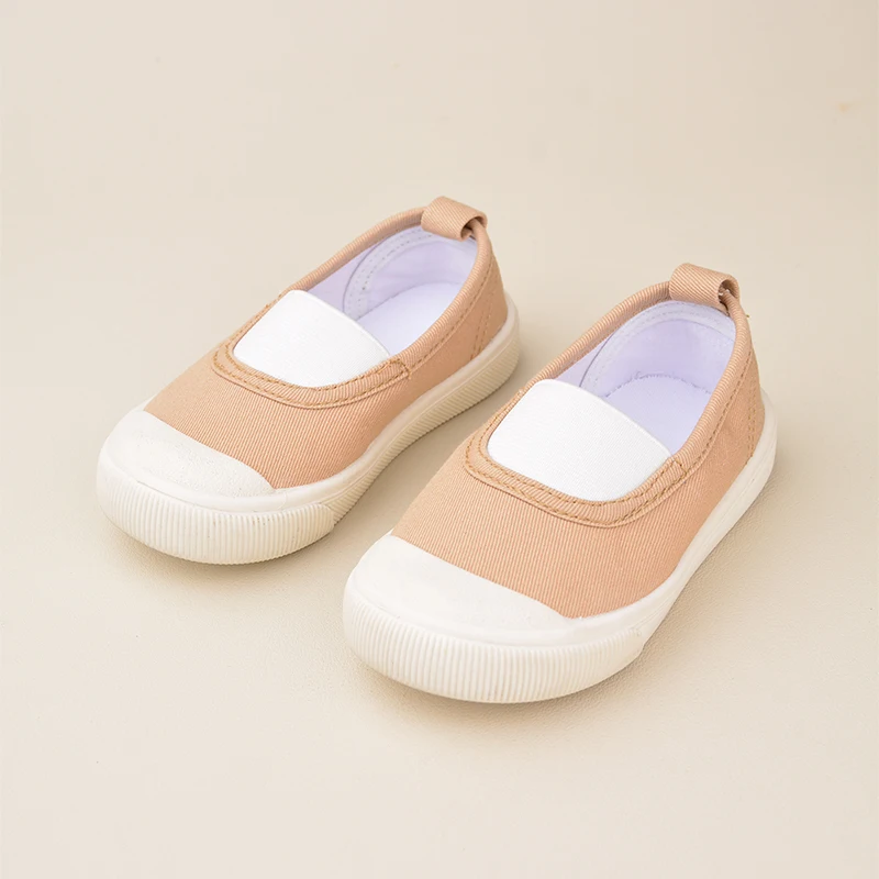 Spring Little Girls Lovely Pink Flower Printed Flat Canvas Shoes Kids Slip-on White Blank Daily Casual Walking Shoes EK9S43