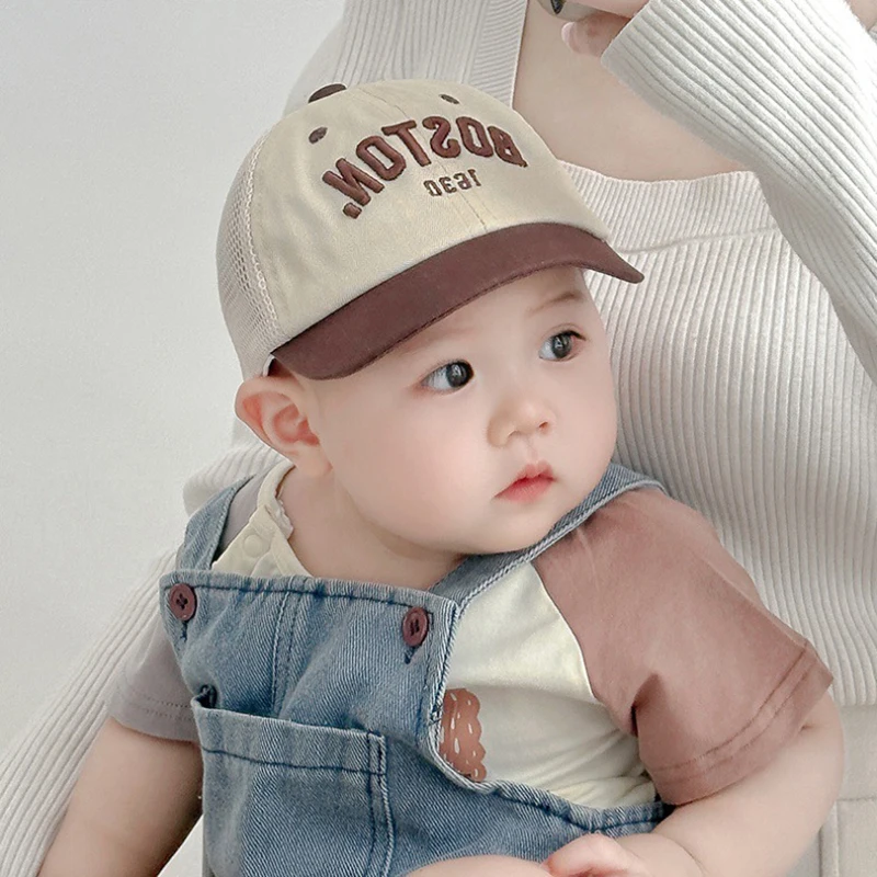 Summer Mesh Baseball Cap For Baby Letter Peaked Hat Fashion Patchwork Kids Duck Tongue Cap 6-36M Boy Girl Toddler Sunshade Visor view 4