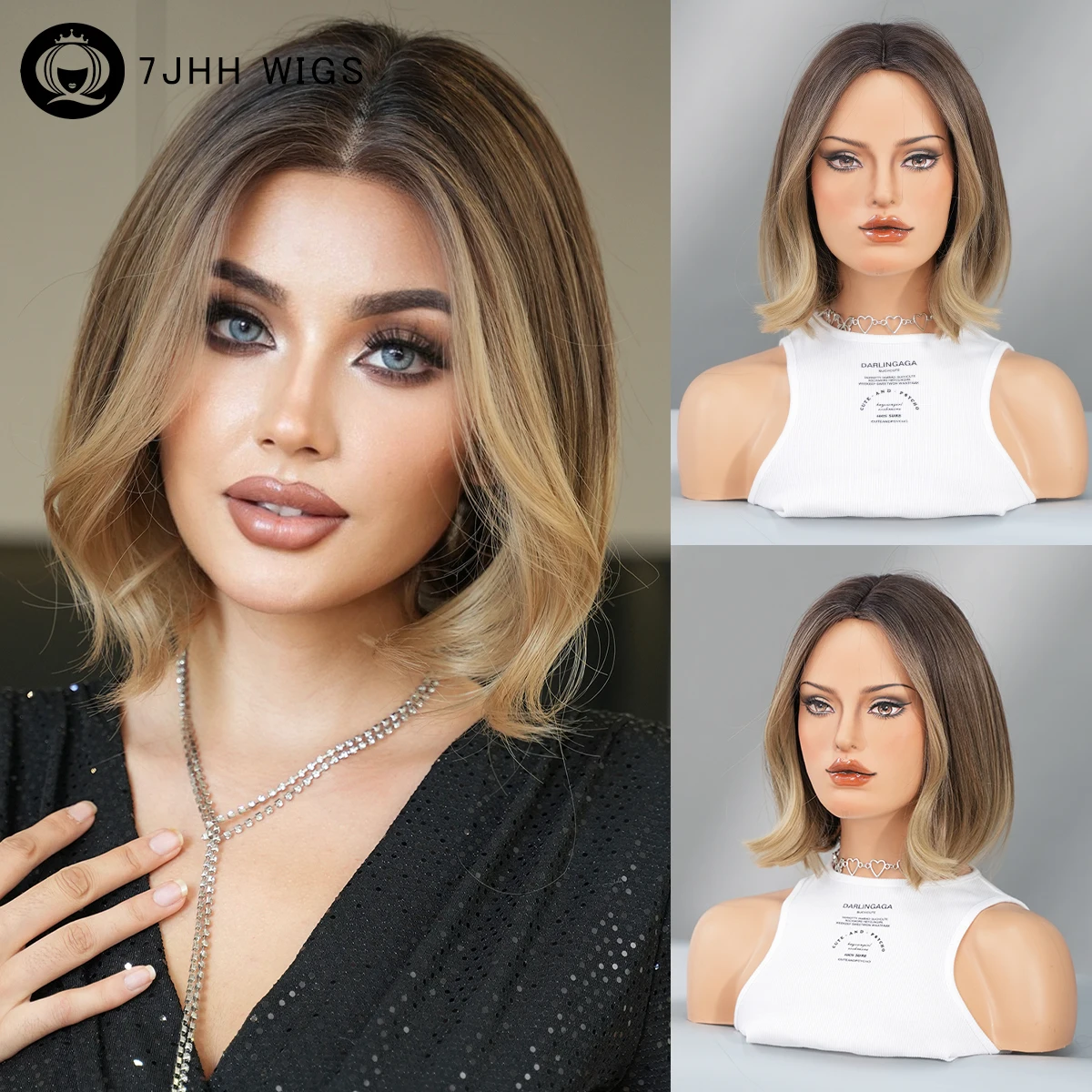 

13*4 Lace Front Wig High Density Synthetic Short Straight Brown Ombre Blonde Bob Wigs for Women HD Transparent Lace Front Wigs