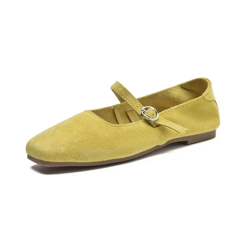 Women's Suede Mary Jane Ballet Flats - Square Toe Non-Slip Comfort