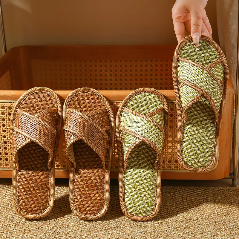 Bamboo bottom rattan grass woven slippers household men's and women's four seasons linen indoor floor cool