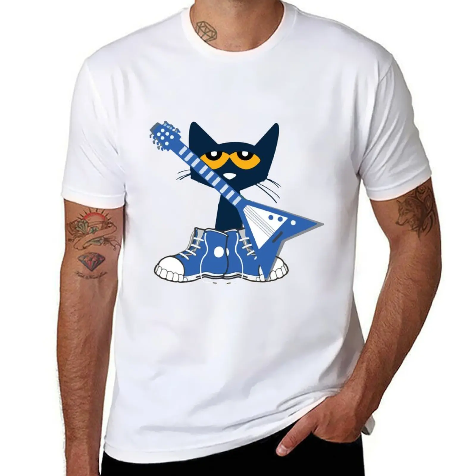 

Футболка Pete the cat rocking in blue shoes and blue guitar, мужская футболка из 100% хлопка, мужские футболки с аниме, футболка