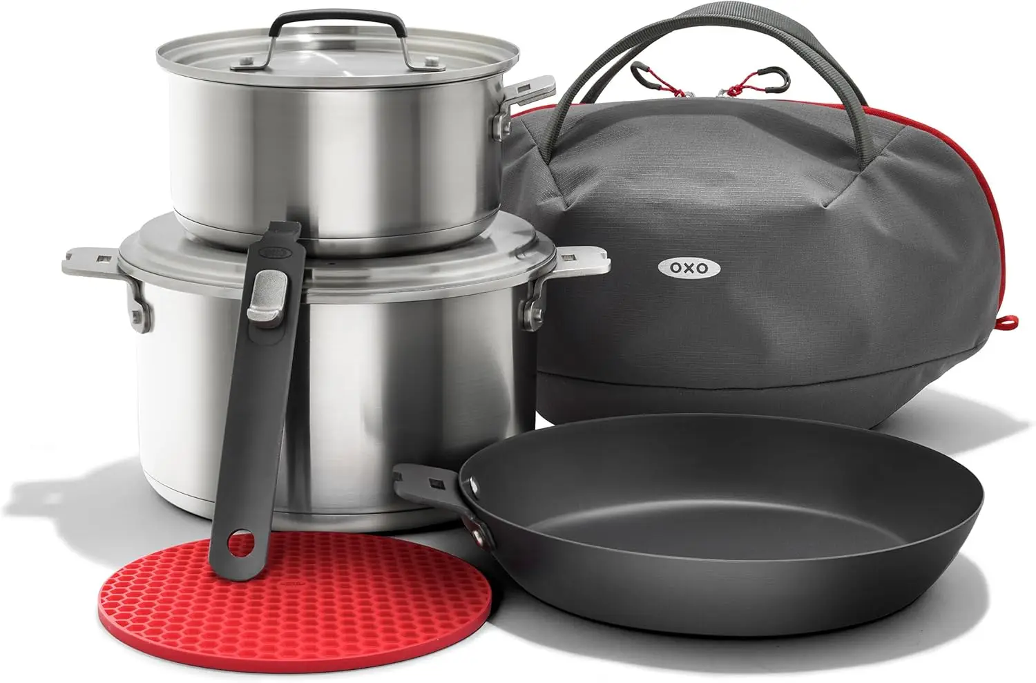 

Outdoor 8 Piece Camping Cookware Set, 10" Pre-Seasoned Carbon Steel Frying Pan Skillet, 2.25QT and 5QT Stainless Steel Saucepans
