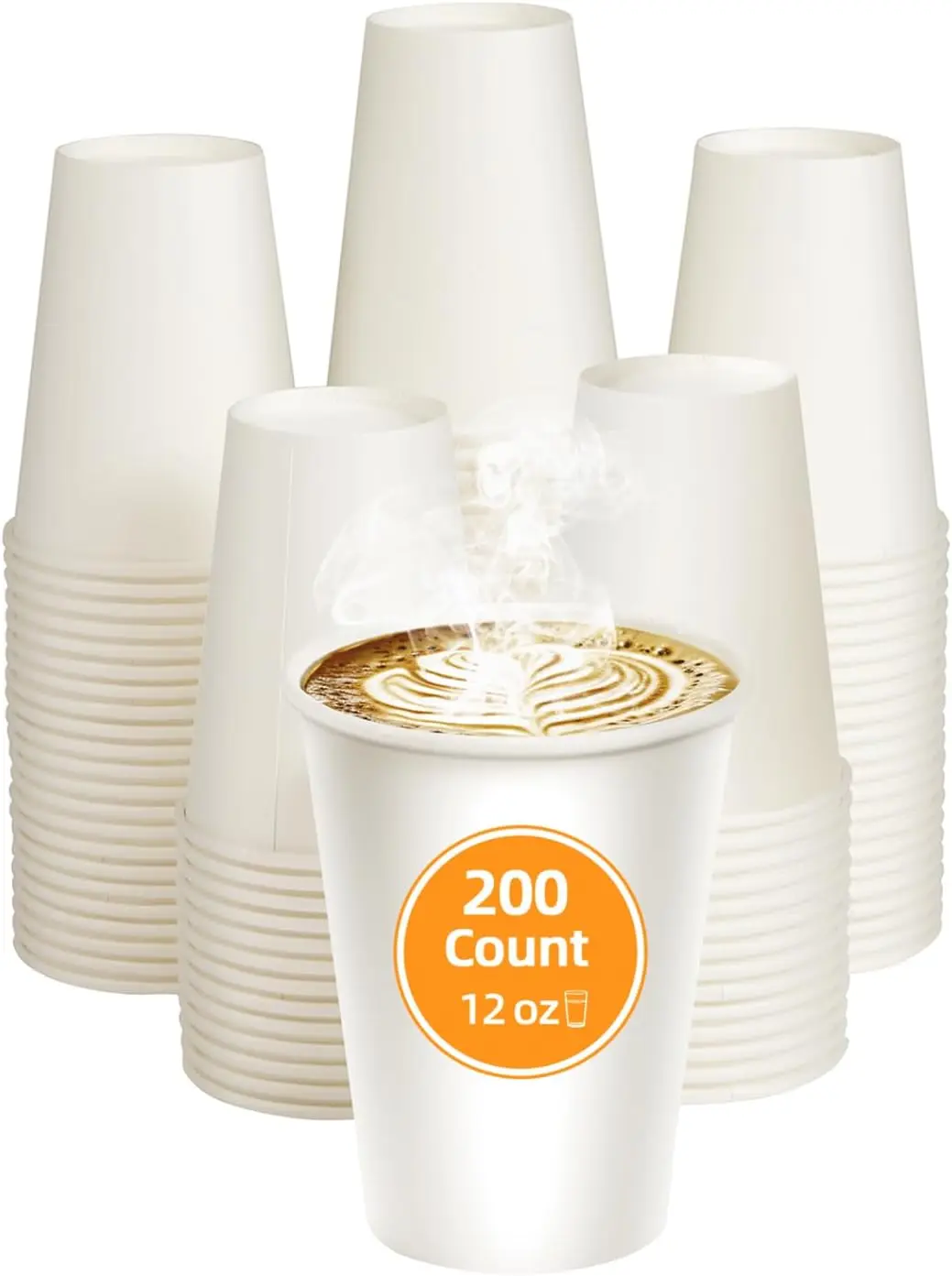 

12 oz 200 Count Disposable Coffee Paper Cups, White Hot/Cold Beverage Drinking Cup for Water Juice or Tea, Office Bathro