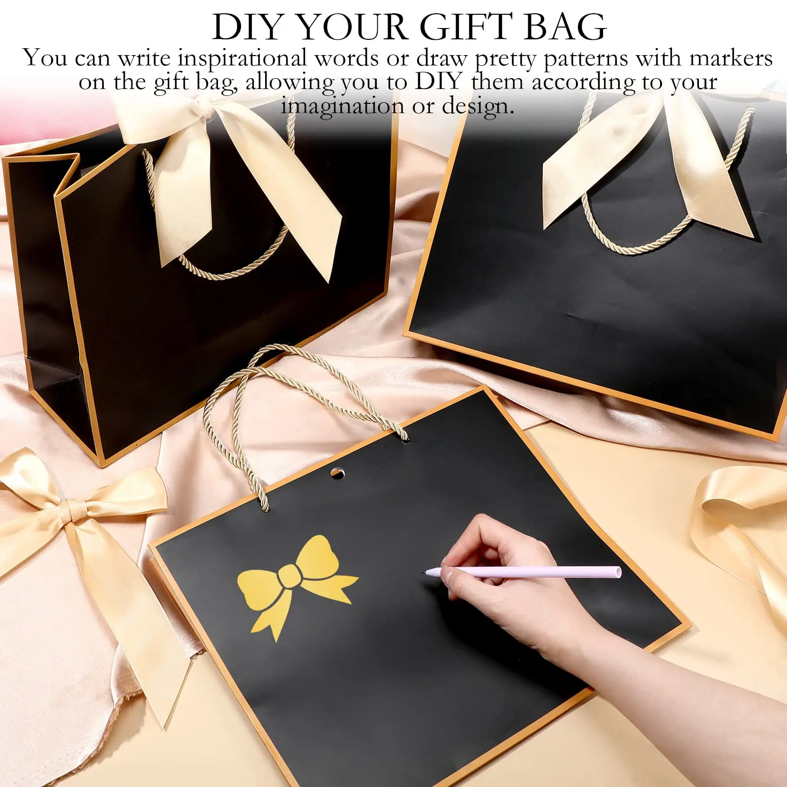 10-60Pcs Gift Paper Bags with Handles Wedding Welcome Bags Thank You Gift Bags with Bow Ribbon for Bridal/Birthday/Holiday