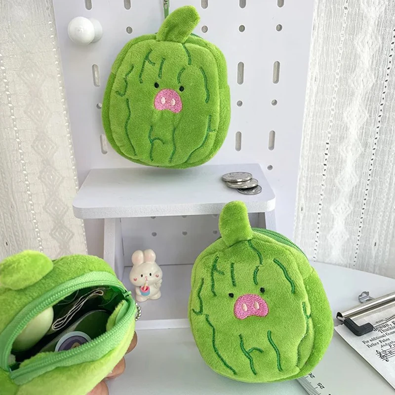 1PC 10cm Cute Plush Wallet Cartoon Bitter Melon Children Plush Coin Purse Girl Headphones Lipstick Storage Bag Children Gift