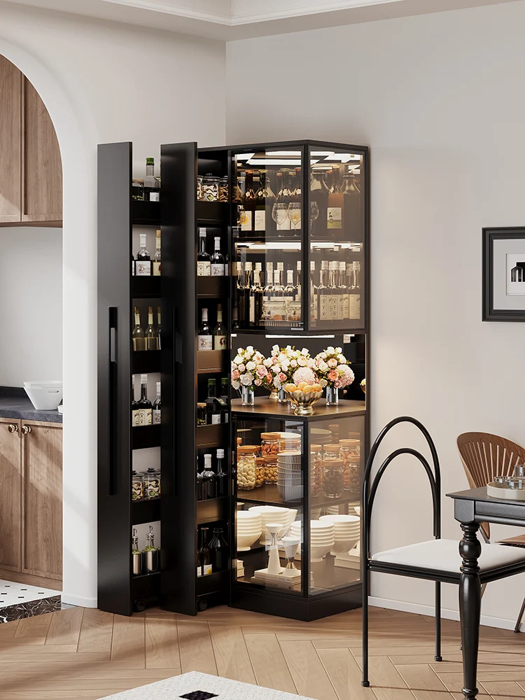 Solid wood wine cabinet, living room against the wall corner cabinet, advanced storage can be pulled