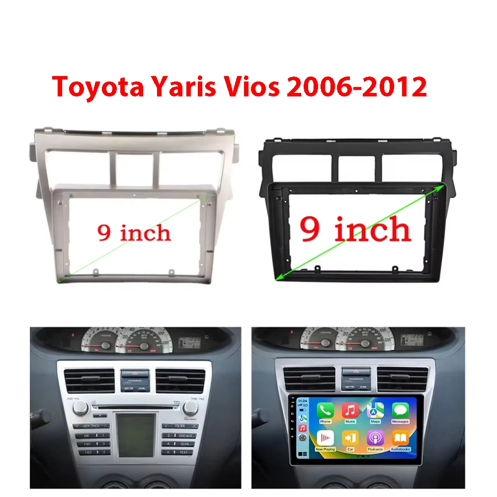 9 Inch Car Frame Fascia Adapter Android Radio Dash Fitting Panel Kit For Toyota Vios Belta Yaris Vitz 2006-2012