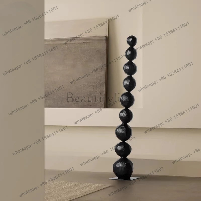 

Wabi sand wind carbonized wood ball sculpture art floor ornament living room entrance vertical height creative wood carving