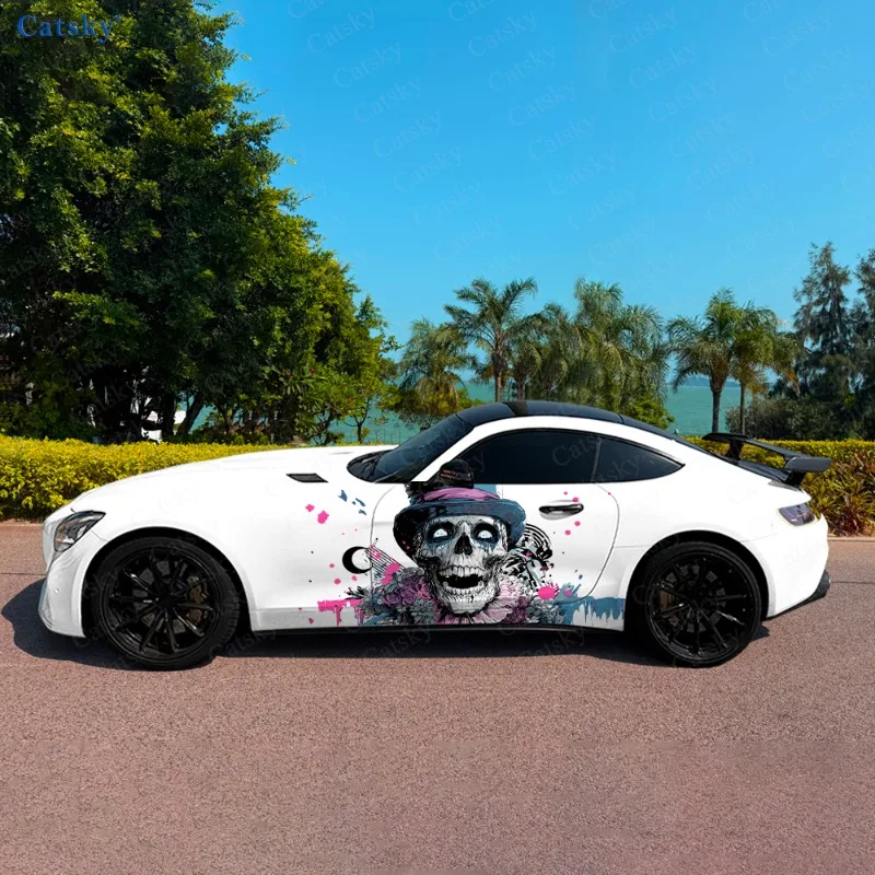 Hatted Skull Clown Poker Car Vinyl Wraps Decal Self-adhesive PVC Sticker Suitable for Trucks SUV Decor Auto Accessories Gift view 3