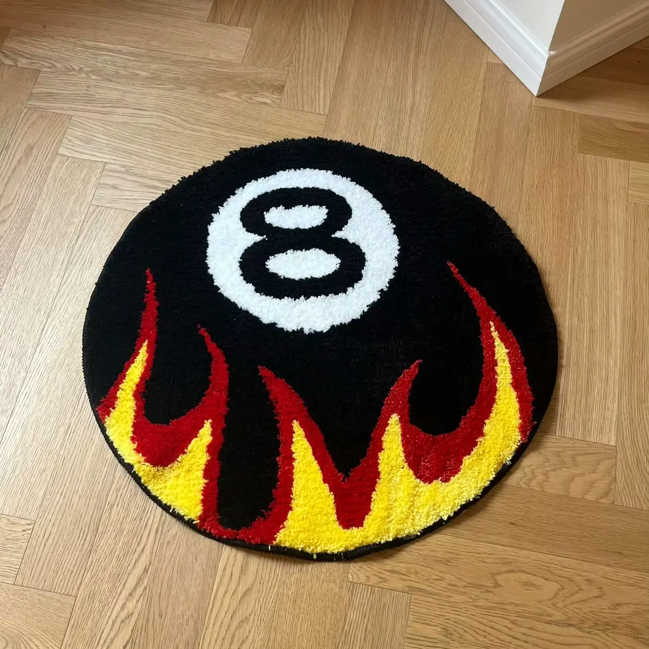 AGILESTAR Flame 8 Ball Rug, Retro Round Tufted Carpet, Soft Non Slip Floor Flocking Mat for Billiard Fans Lounge Man Cave Decor