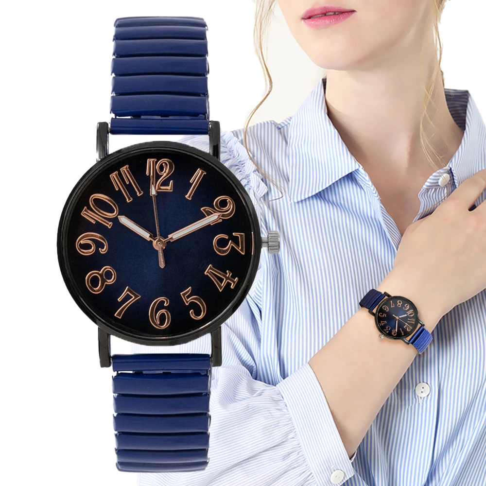 

Luxury Simple Digital Blue Ladies Quartz Watch Fashion 2024 New Brand Stretch Stainless steel No Buckle Women Clock Watches