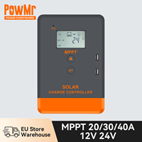 PowMr MPPT 20A 30A 40A Solar Charge Controller 12V 24V Auto Battery Solar Regulator for Lead-Acid Lithium, 60~960W 100V Panel