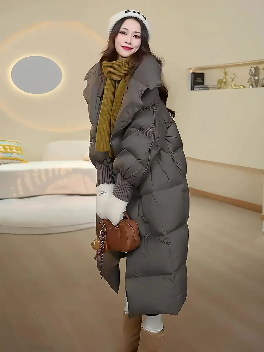 Cappotto invernale da donna in piumino Duet bianco con colletto alla moda, resistente al freddo estremo, da pendolarismo, di media lunghezza