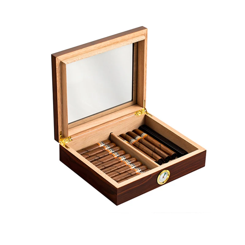 

Cedar Wood Cigar Case Humidor W/ Hygrometer Humidifier Portable Smoking Box Accessories Glass Window Cigars Container For Cohiba