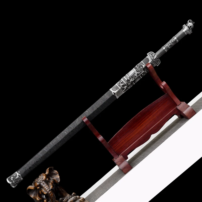 Medieval Han Jian Sword 1060 High Carbon Steel Blade Real Full Tang Sharp Ready Battle Samurai Swords Silver Dragon Katanas view 6