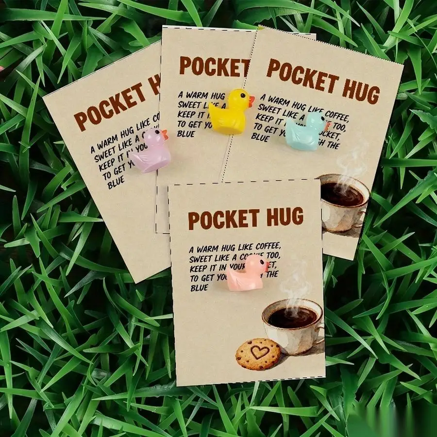 1/5/10/20/50/100pcs  Lucky Duck Pocket Hugs - Fantasy Theme Resin Charms with Inspirational Messages, Assorted Colors, Includes