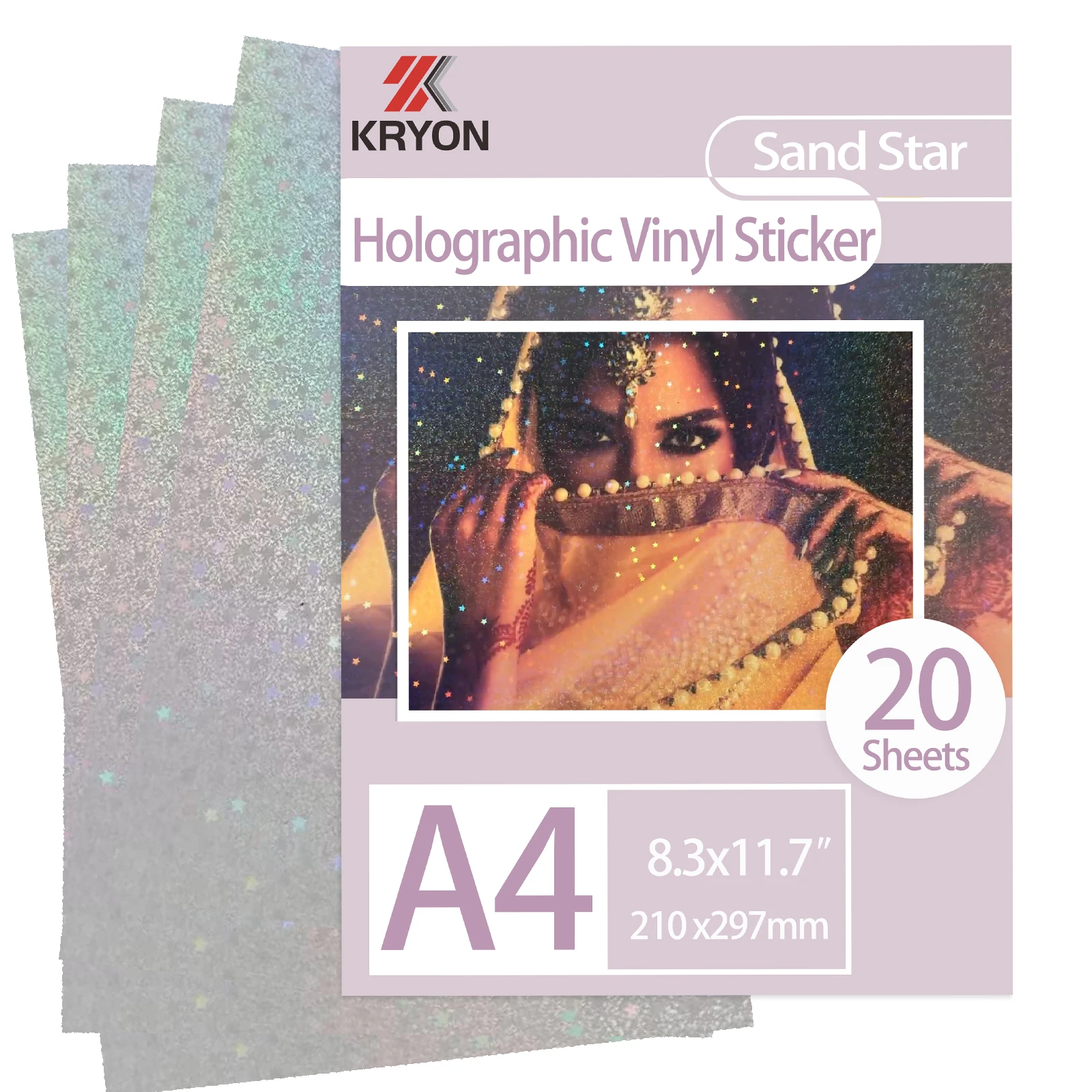 KRYON A4 20 feuilles motif étoile de sable taille: 8.3x11.7 pouces 210x297mm papier autocollant holographique paillettes Film de stratification à froid transparent