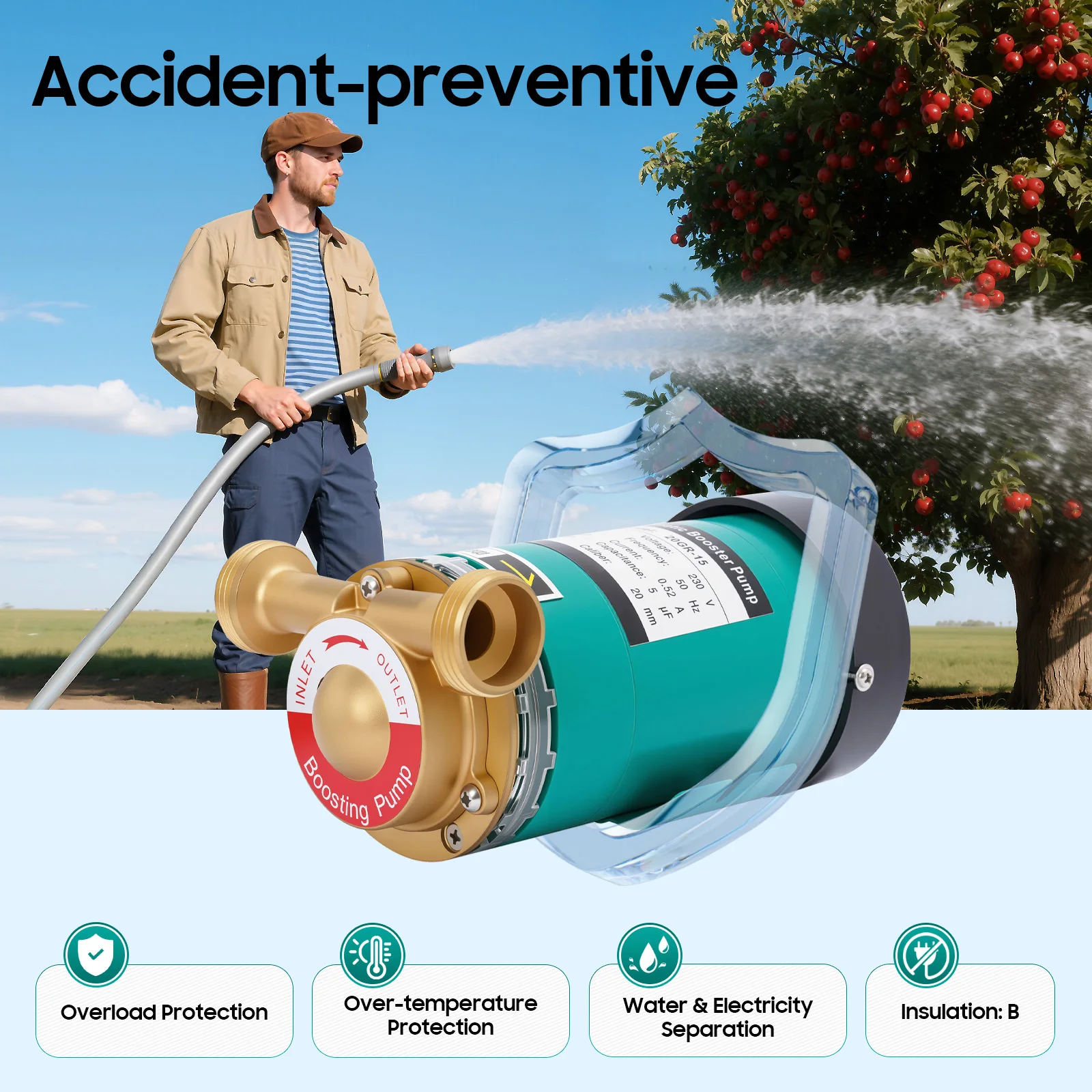 Pompe de circulation automatique 120W 230V, pompe de surpression, petite pompe à eau, hauteur de refoulement 15m pour l'irrigation et le transfert d'eau