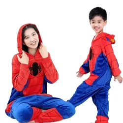 Marvel Spiderman cartoon anime flannel parent-child one-piece pajamas cosplay clothes personalized couple home clothes wholesale