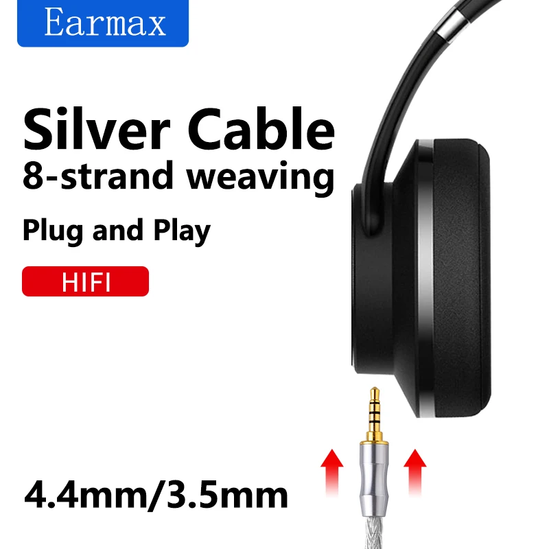 For SONY MDR-1A 1AM2 950BT 1000X XM3 AR3 SR5 MSR7 Earphone Replaceable 8 Strand Bold Pure Silver 4.4mm to 3.5mm Balanced Cable