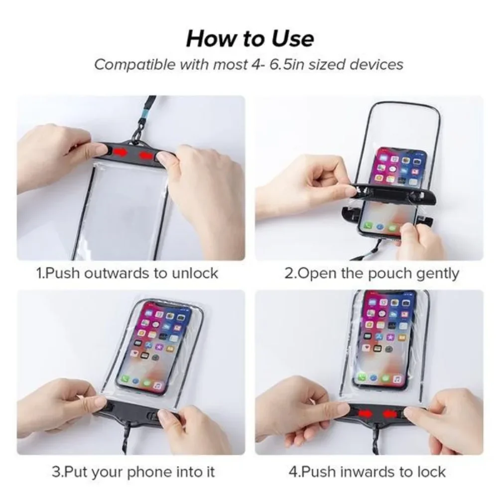 Waterproof Phone Pouch for Outdoor Sports - Mobile Case for Swimming Beach Pool Travel Activities 10.5x21cm