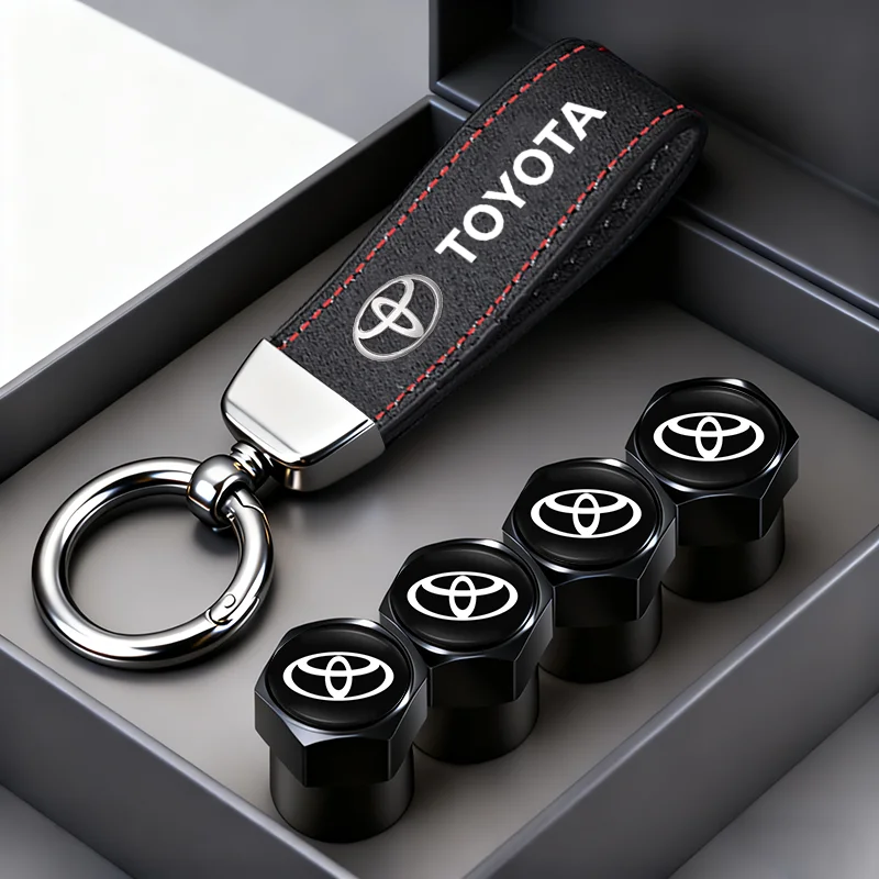 سيارة الإطارات عجلة صمام قبعات غطاء الجلد المدبوغ سيارة مفتاح سلسلة حلقة المفاتيح لتويوتا كورولا يارس Aygo بريوس RAV4 كراون CHR كامري أوريس #1