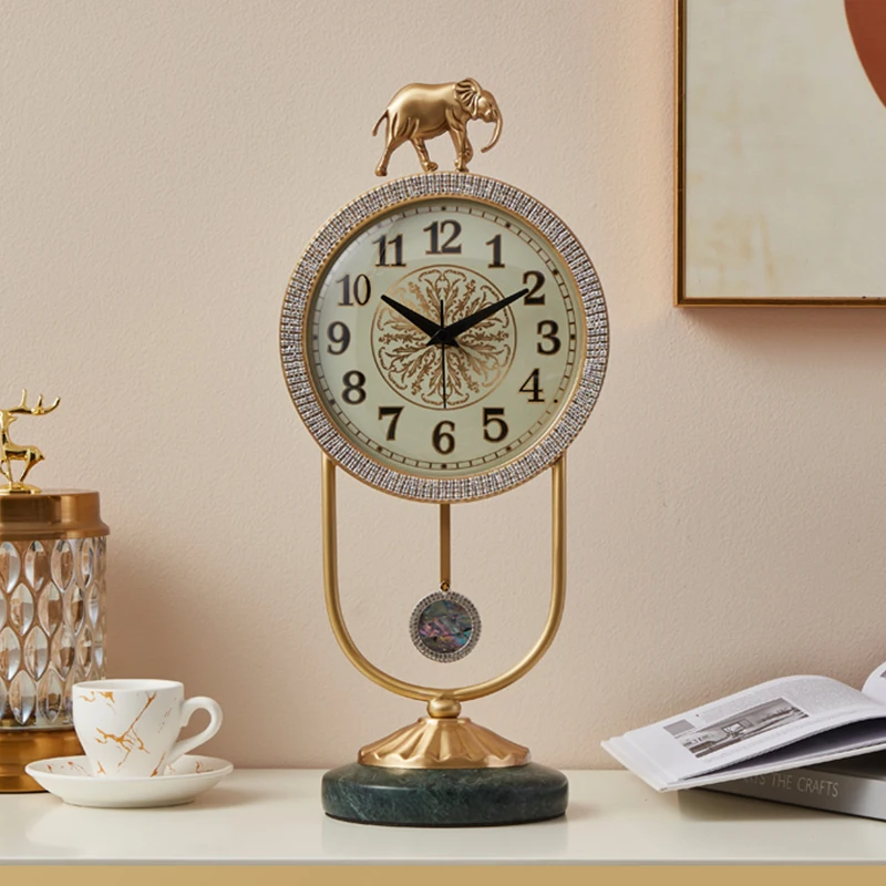 Brass Table Clock Home Decorative Accessories Luxury Interior Antique Bedroom Study Standing Elephant Nordic Desktop Clock Watch