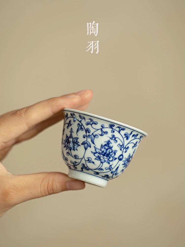 Blue And White Tangled Branches Lotus Master Kung Fu Set TasTing Single Handmade CeramiC Tea Drinking Cup