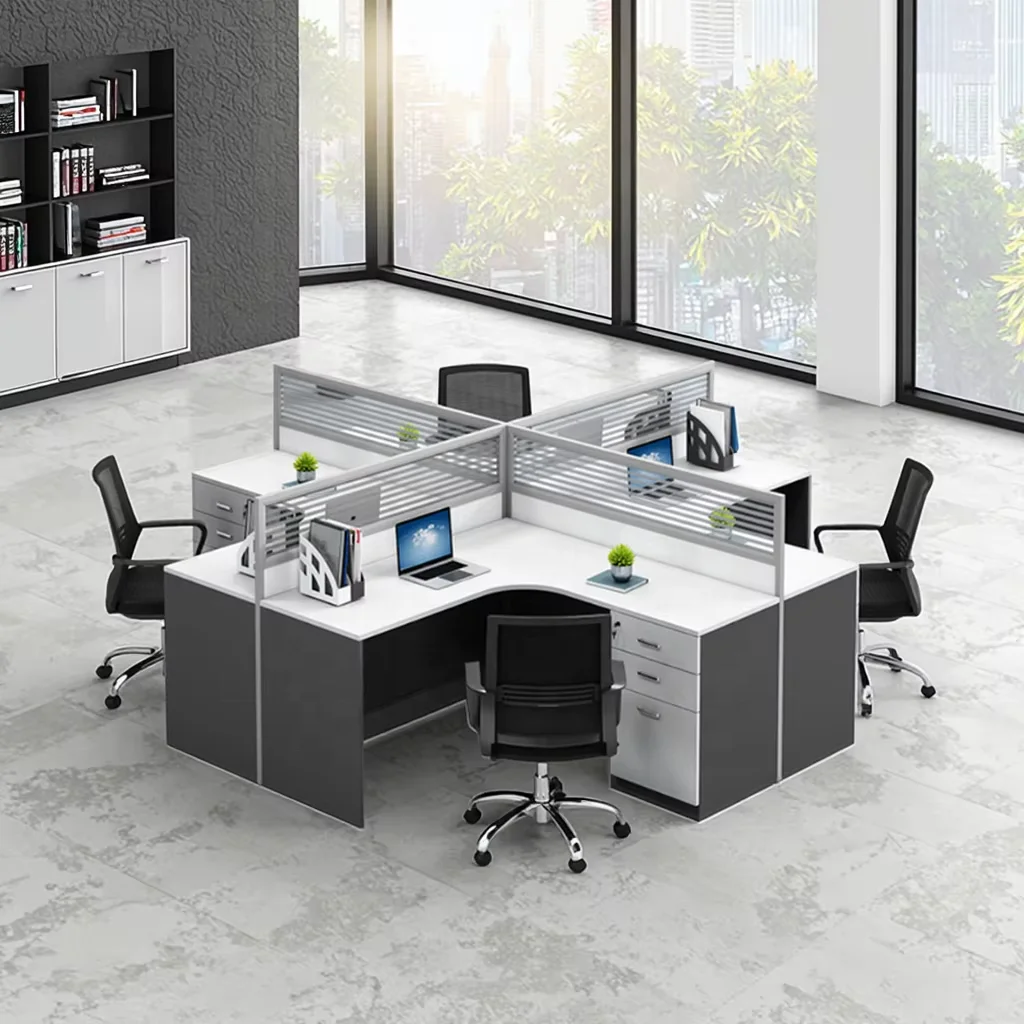 Modern Style Modular Computer Desk Wooden Office Workstation with Storage Cubicle Screen Factory Office Furniture