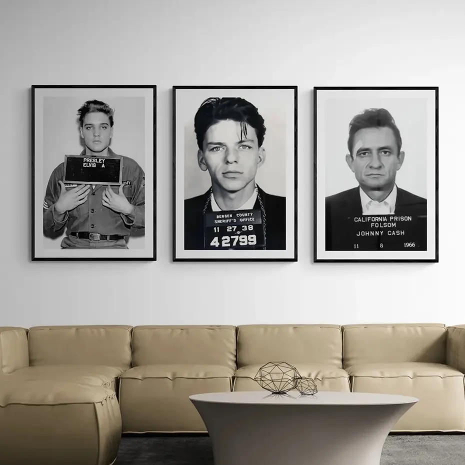 Music Legends Mug Shot Poster  Sinatra Cash Elvis  Home Wall Art Decor Canvas Painting for Living Room