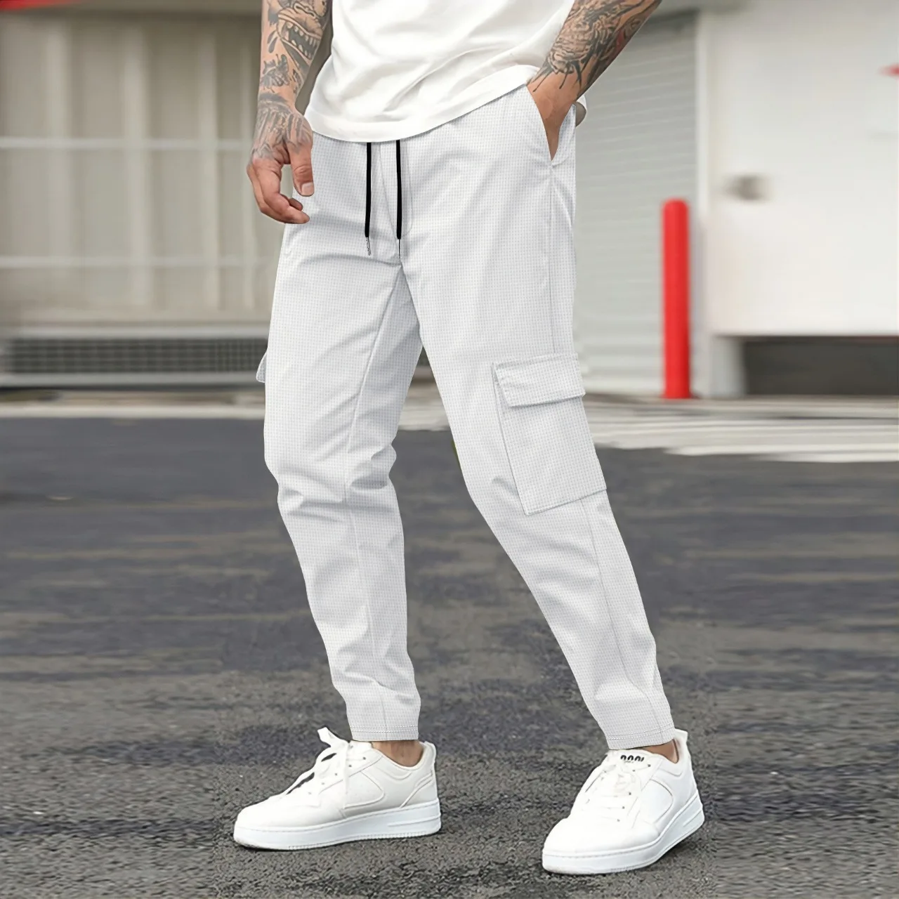 Men's New Spring And Autumn Loose And Versatile Drawstring Straight Pocket Solid Color Casual Trousers