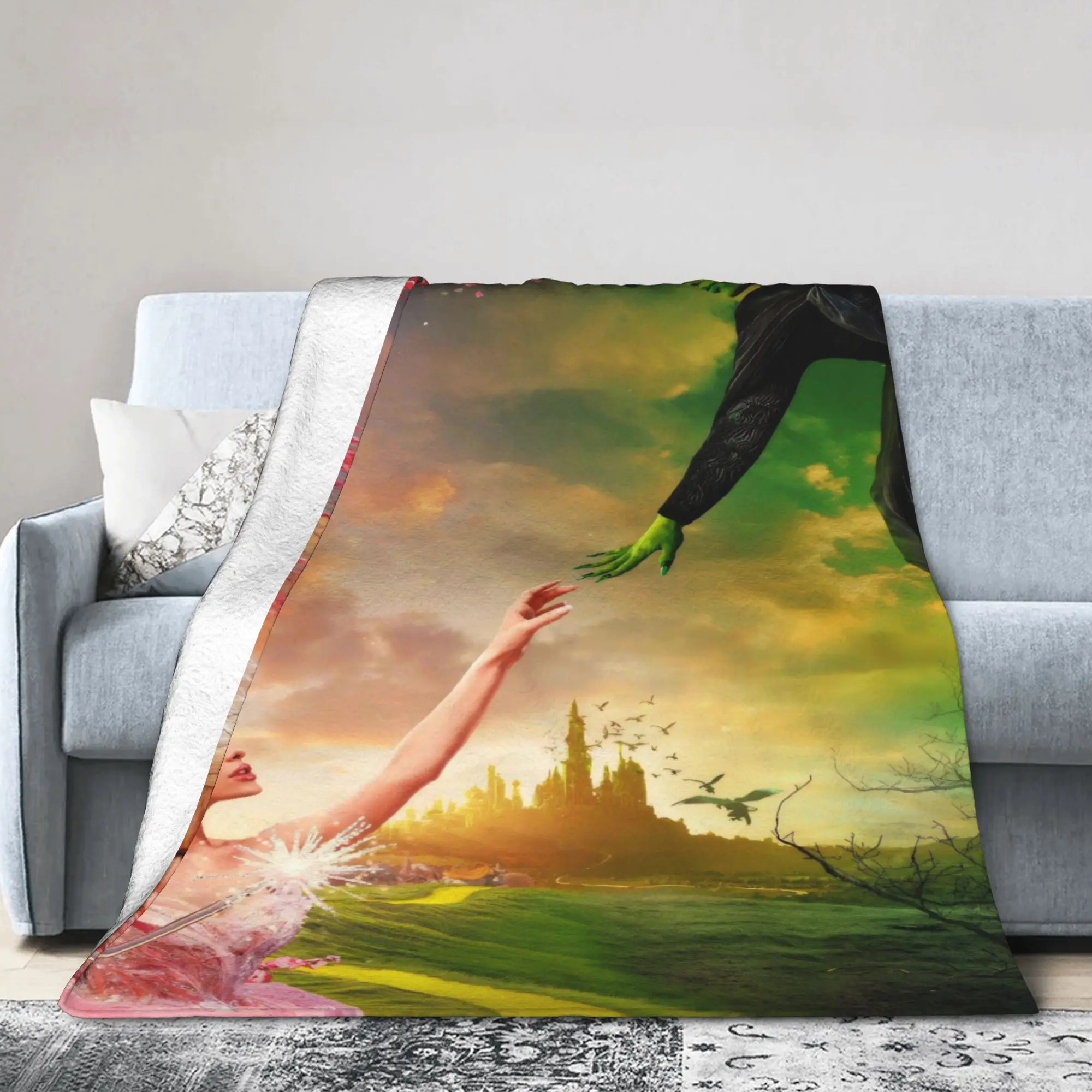 Wicked Movie Fleece Throw Blankets Elphaba Glinda Blankets for Bedding Couch Ultra-Soft Plush Thin Quilt